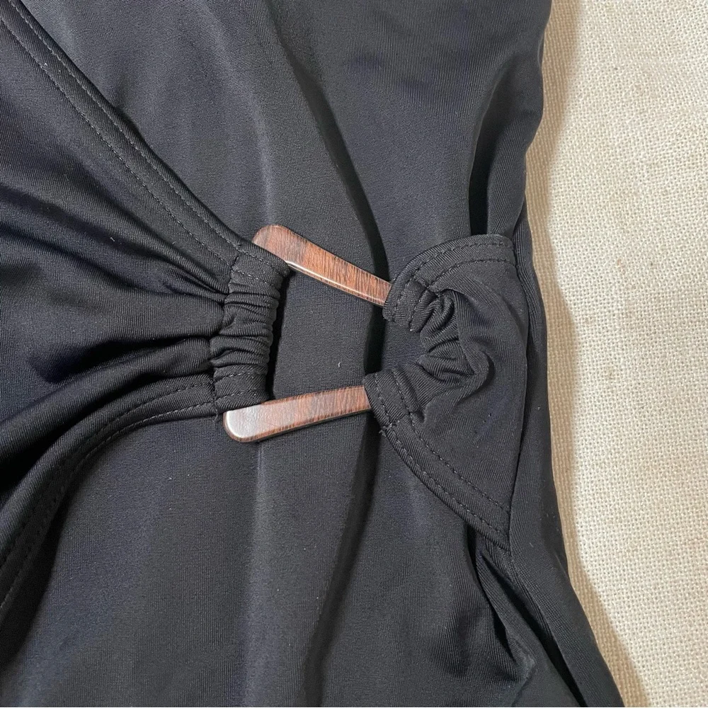 Lands End Black Faux Wrap Halter One Piece Swimsuit